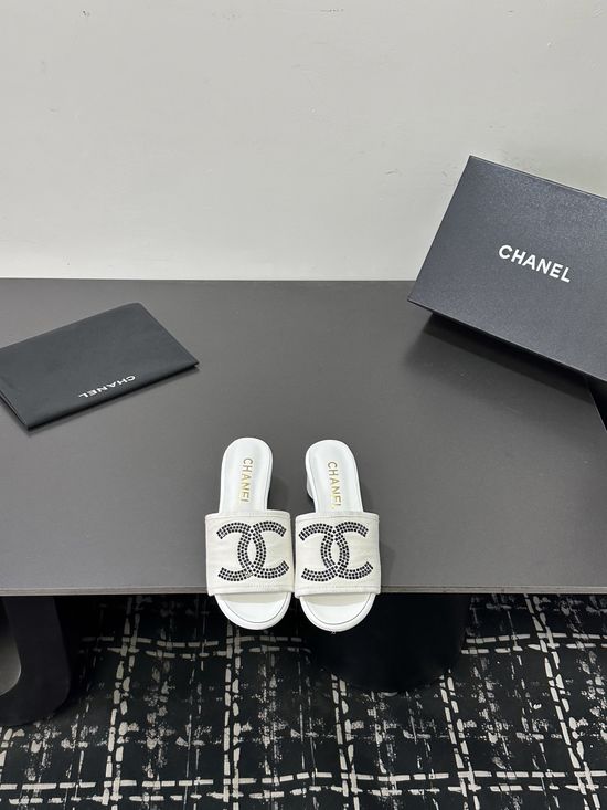 Chanel Satin Mesh Upper Slides Soft Lining Premium Gift Packaging