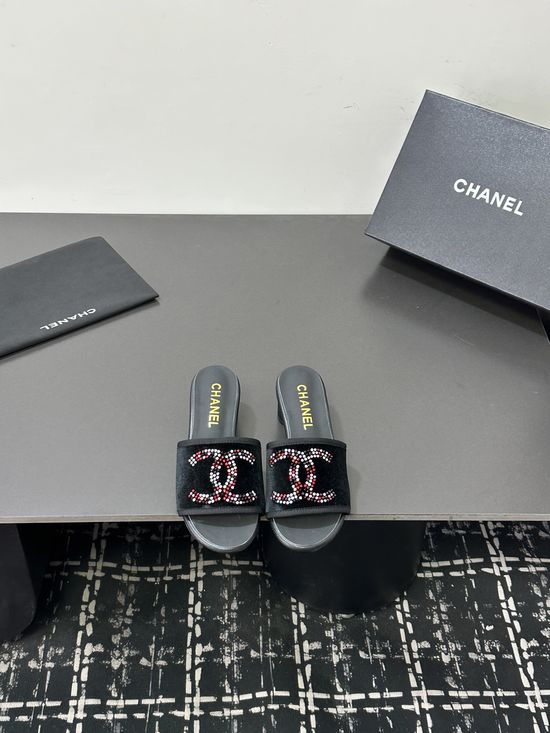 Chanel Satin Mesh Upper Slides Soft Lining Premium Gift Packaging