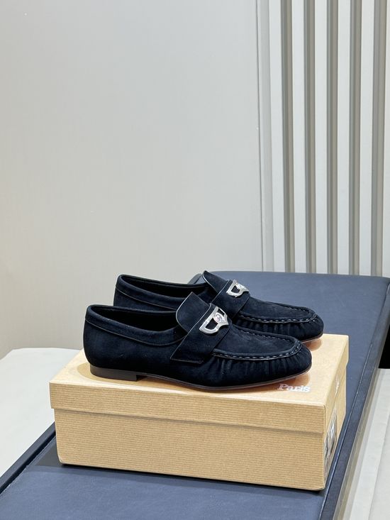 Christian Louboutine Black Suede Loafers With Metal Buckle For Daily Wear