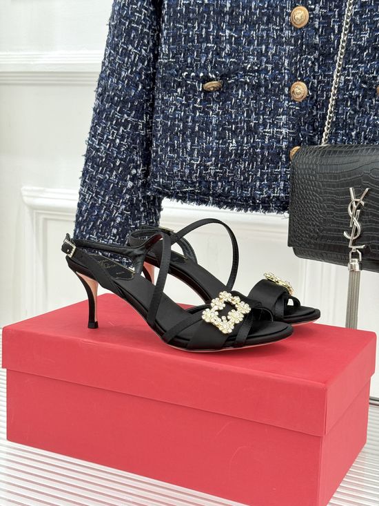 Roger Viver Rhinestone Buckle Strap High Heel Elegant Sandals