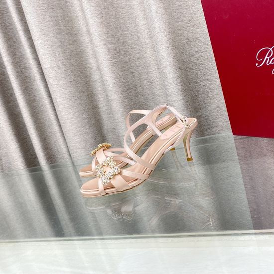 Roger Viver Satin Rhinestone Buckle Stiletto Heel Sandals