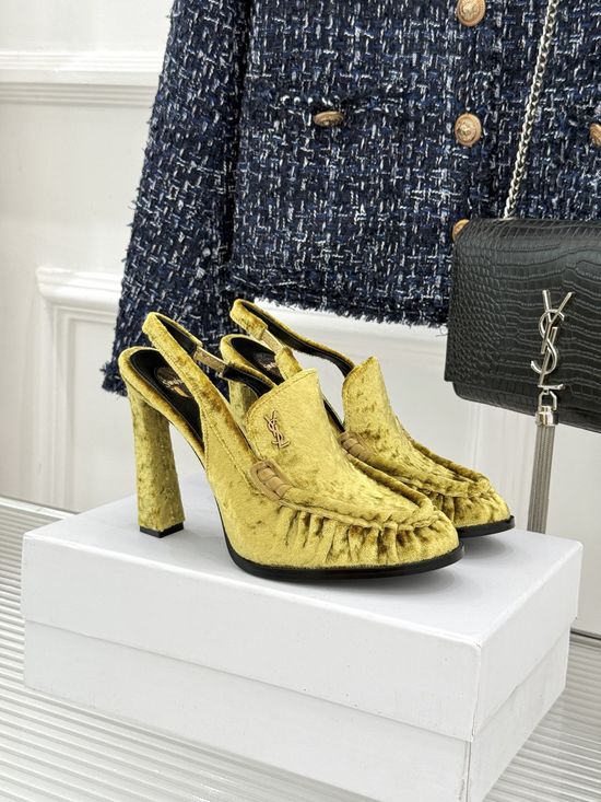 Yves Saint Laurent Minimalist Logo Peep Toe Stiletto Heel Mules