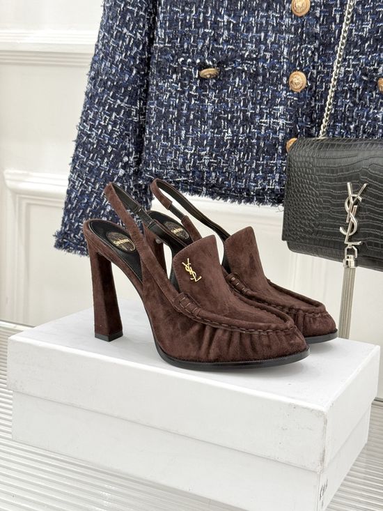 Yves Saint Laurent Minimalist Logo Peep Toe Stiletto Heel Mules