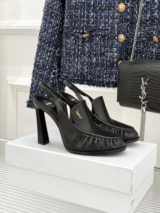 Yves Saint Laurent Minimalist Logo Peep Toe Stiletto Heel Mules