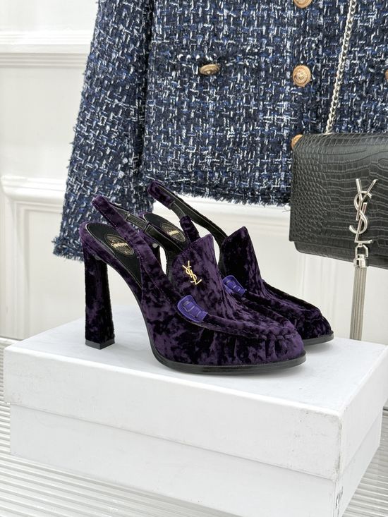 Yves Saint Laurent Minimalist Logo Peep Toe Stiletto Heel Mules