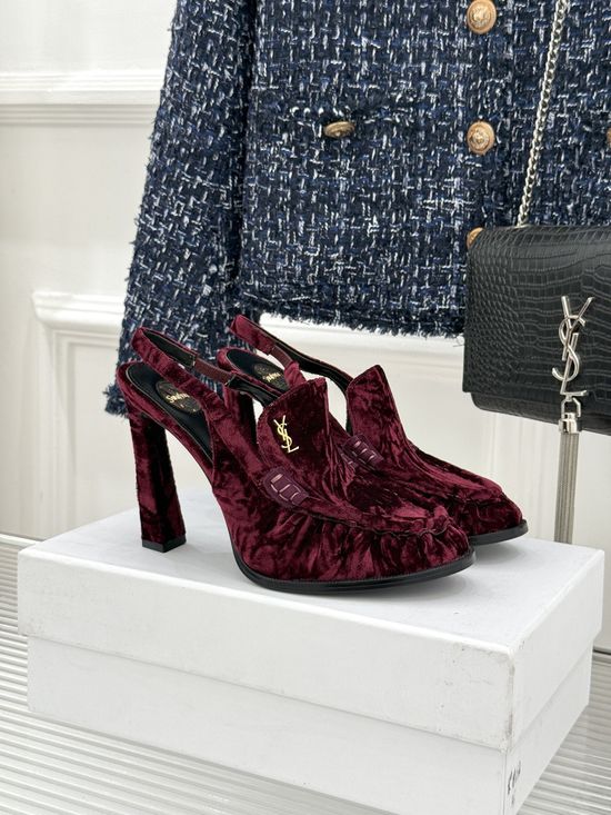 Yves Saint Laurent Minimalist Logo Peep Toe Stiletto Heel Mules