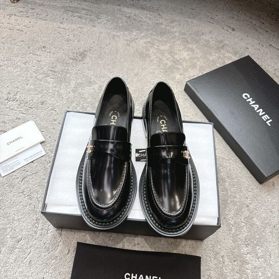 Chanel Patent Leather Rhinestone Buckle Loafers Premium Quality