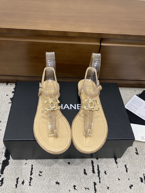 Chanel Classic Metal Accent Leather Flip Flops