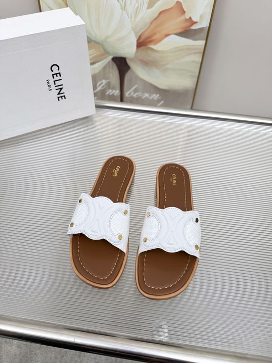 Celine Embossed Logo Half Slippers Soft Leather Upper Comfortable Fit