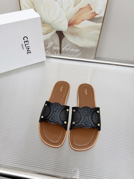 Celine Embossed Logo Half Slippers Soft Leather Upper Comfortable Fit