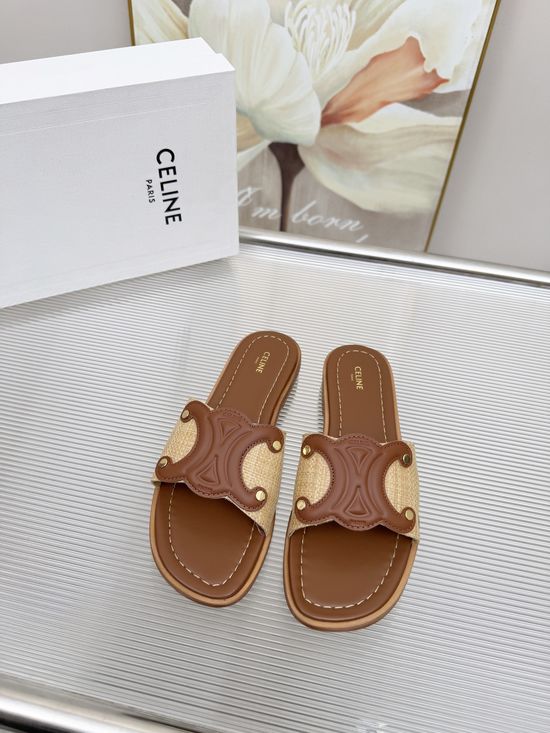 Celine Embossed Logo Half Slippers Soft Leather Upper Comfortable Fit