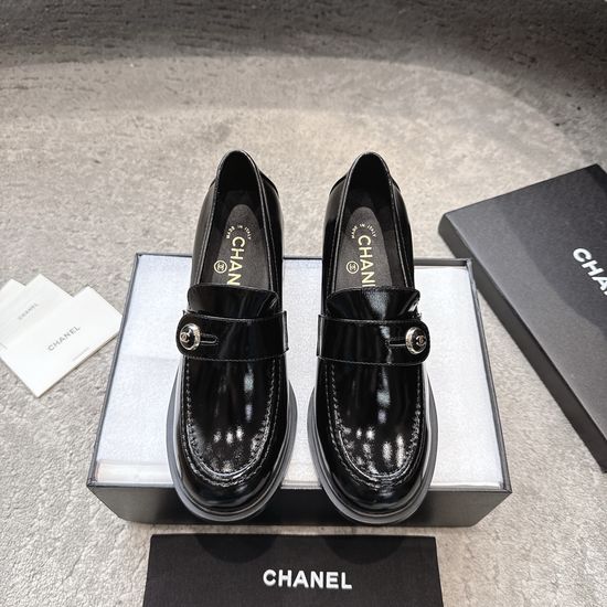 Chanel Patent Leather Rhinestone Buckle Loafers Premium Quality