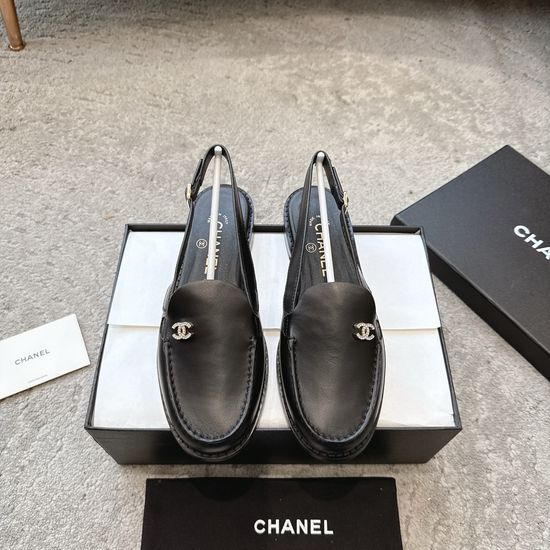 Chanel Rhinestone Buckle Polished Leather Slip On Comfortable Loafers