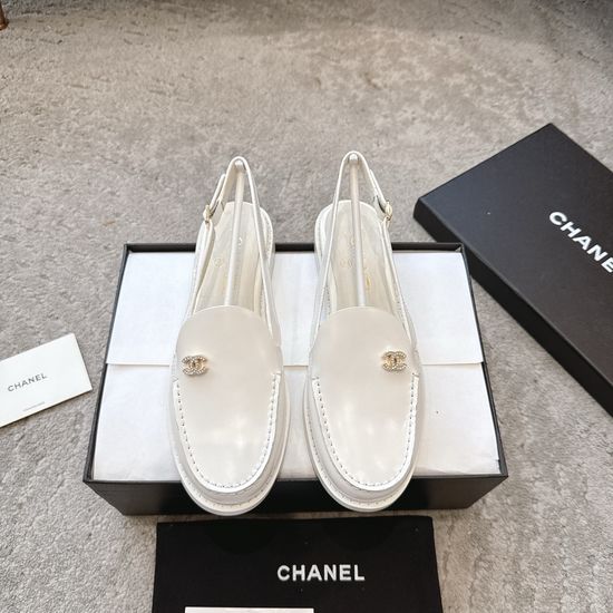 Chanel Rhinestone Buckle Polished Leather Slip On Comfortable Loafers