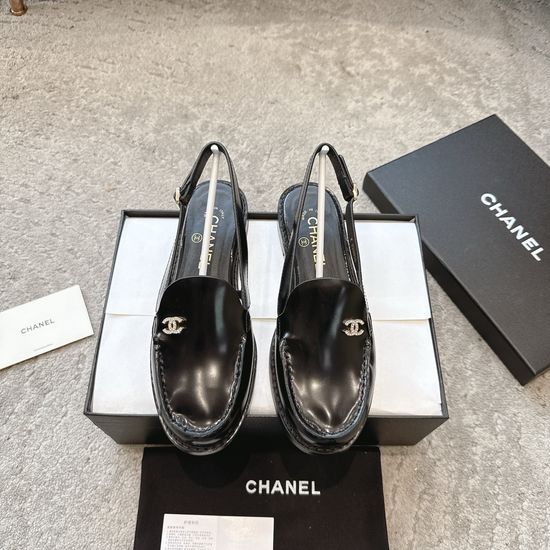 Chanel Rhinestone Buckle Polished Leather Slip On Comfortable Loafers