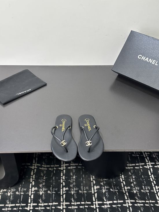 Chanel Sheepskin Strap Flip Flops with Genuine Leather Sole