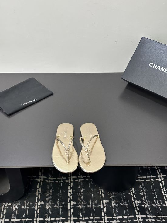Chanel Sheepskin Strap Flip Flops with Genuine Leather Sole