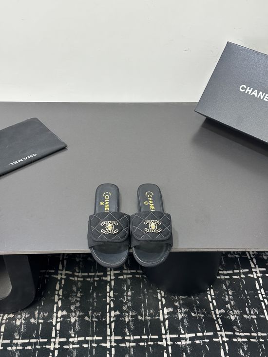 Chanel Genuine Leather Open Toe Casual Flat Slides