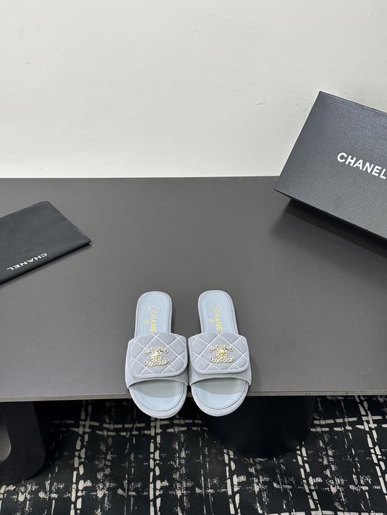 Chanel Genuine Leather Open Toe Casual Flat Slides