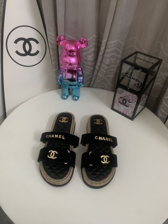 Chanel Velvet Espadrille Platform Sandals with Leather Sole