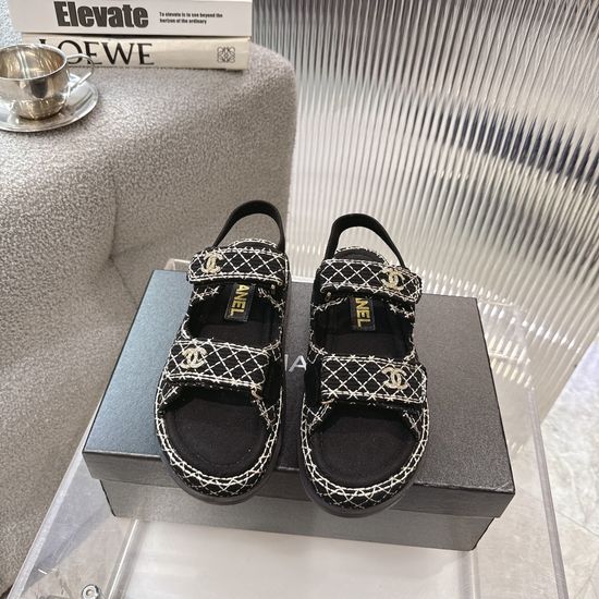 Chanel Quilted Fabric Hook-and-loop Sandals with Premium Quality