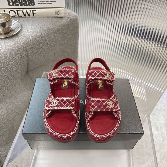 Chanel Quilted Fabric Hook-and-loop Sandals with Premium Quality
