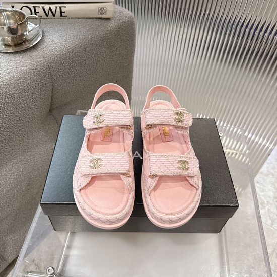 Chanel Quilted Fabric Hook-and-loop Sandals with Premium Quality