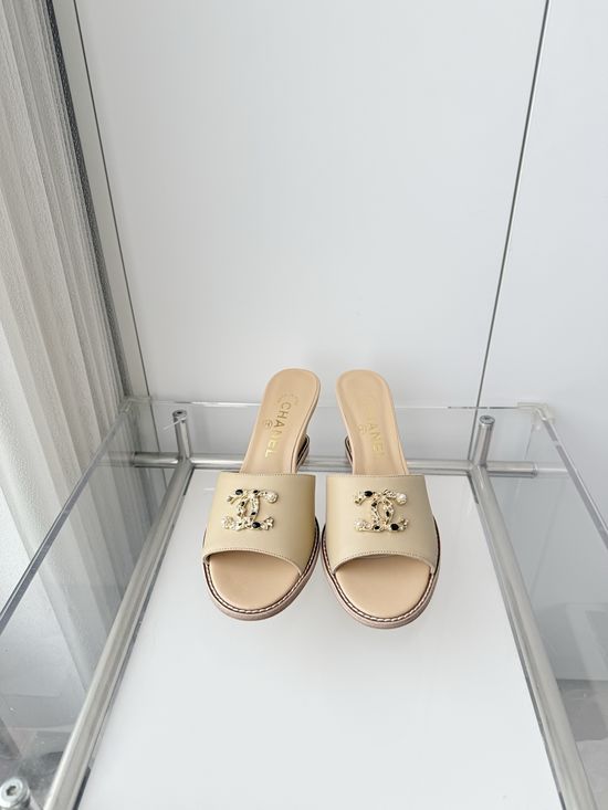Chanel Premium Sheepskin Leather Mid Heel Sandals