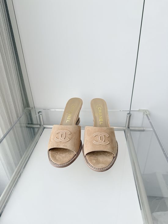 Chanel Premium Suede Leather Mid Heel Sandals
