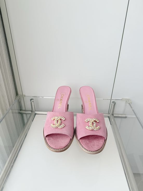 Chanel Premium Suede Leather Mid Heel Sandals