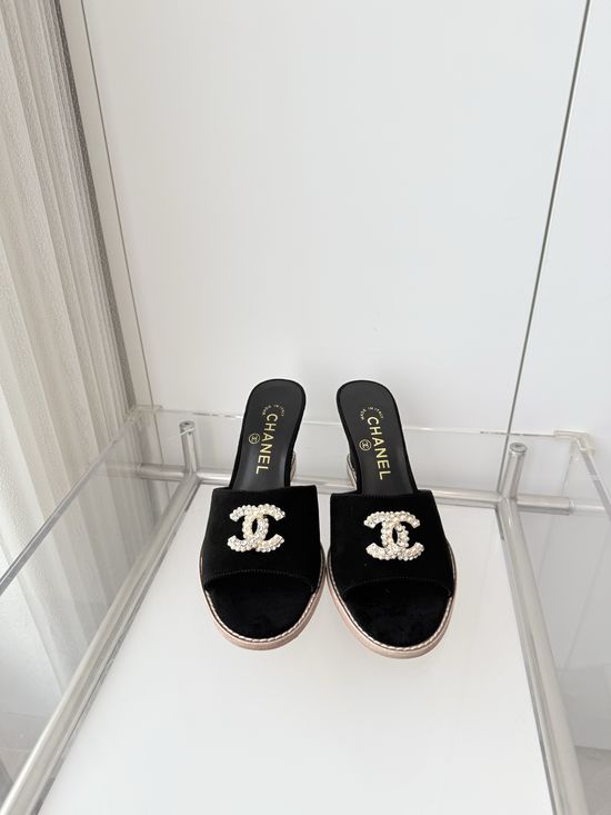 Chanel Premium Suede Leather Mid Heel Sandals