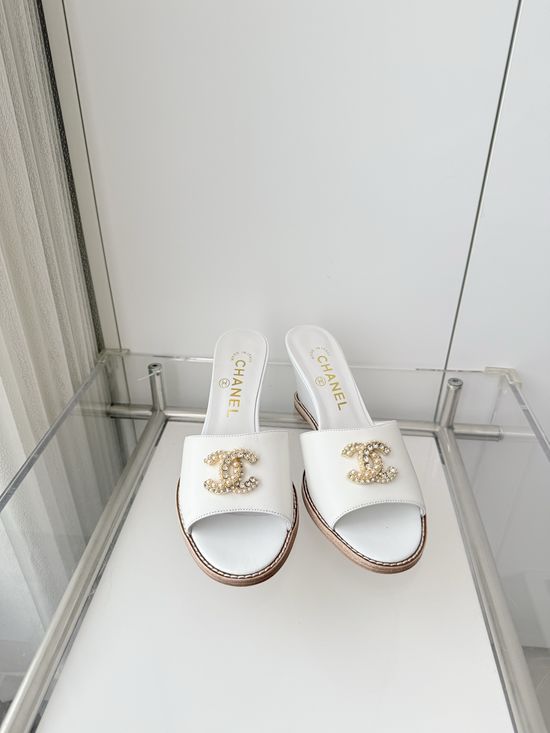 Chanel Premium Sheepskin Leather Mid Heel Sandals