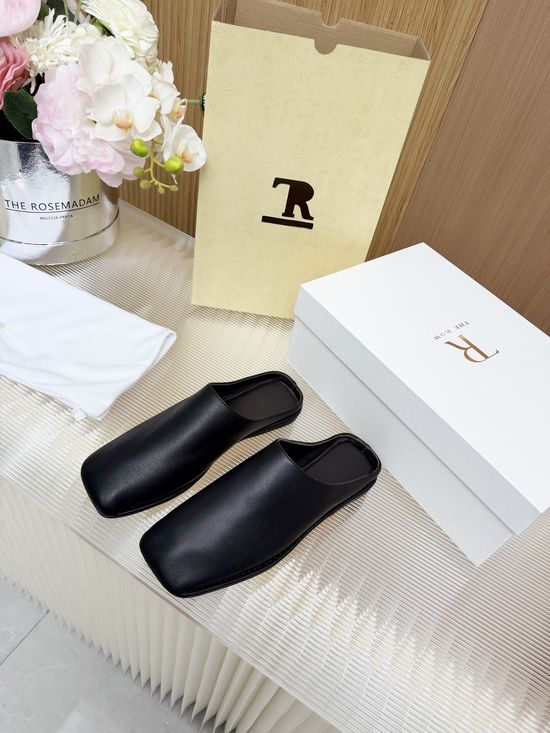 The Row Minimalist Suede Closed Toe Flat Mule Slippers Comfortable