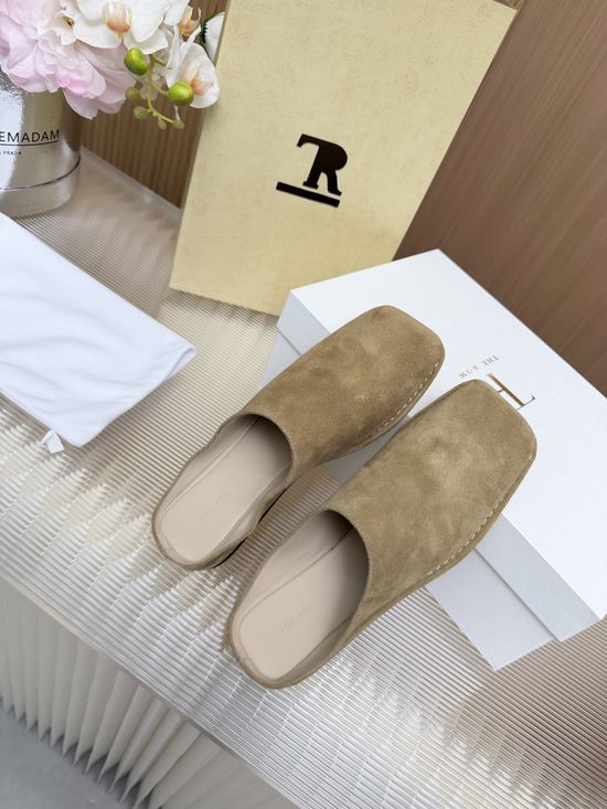 The Row Minimalist Suede Closed Toe Flat Mule Slippers Comfortable