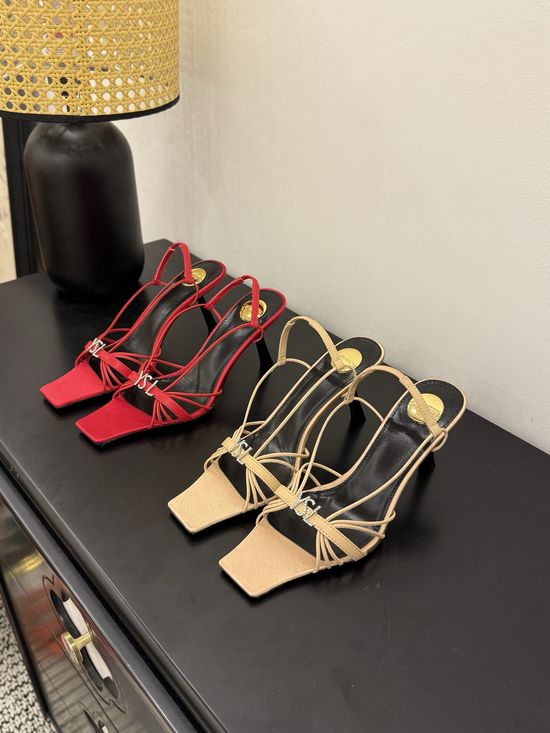 Yves Saint Laurent Square Toe Silk Upper Heeled Sandals With Decorative Heel