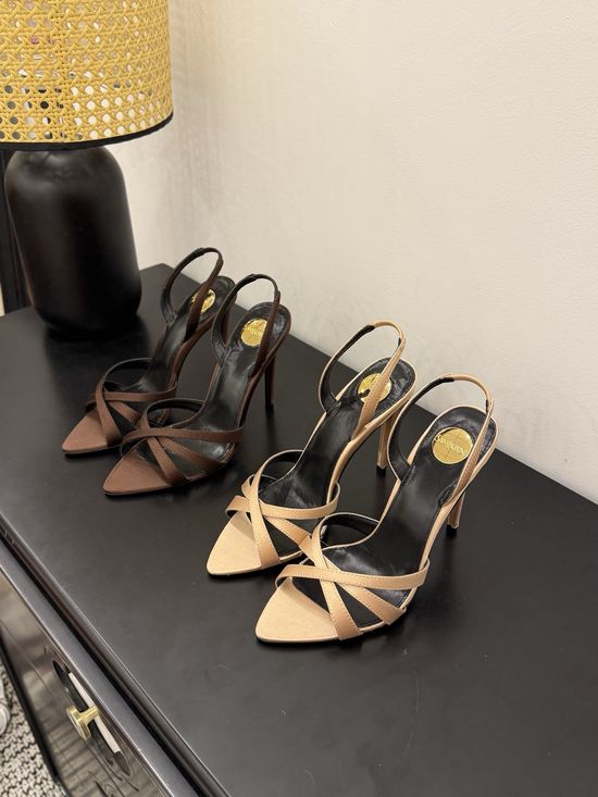 Yves Saint Laurent Elegant High-Heeled Sandals with Metal Logo Chain