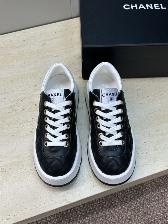 Chanel Color-block Lace-up Skate Shoes Soft Sheepskin Lining