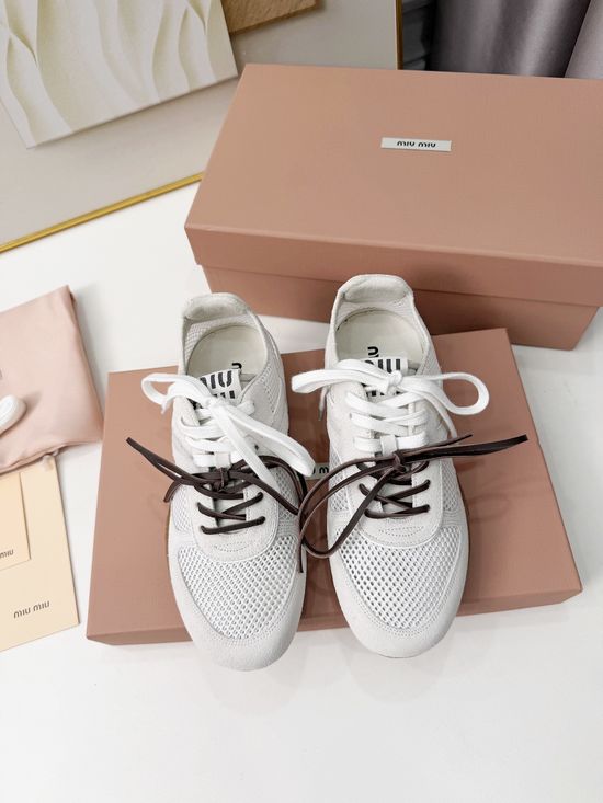 Miu Miu Two-Tone Mesh Lace-Up Casual Flat Sneakers