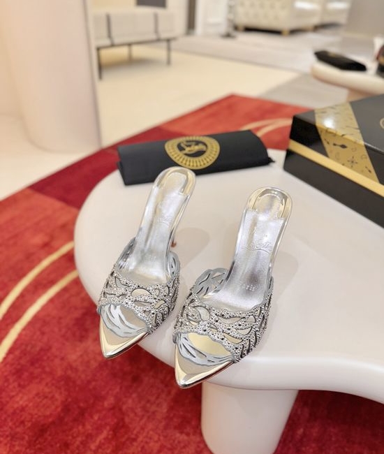 Maison Margiela Hollow Rhinestone Embellished High Heel Slides