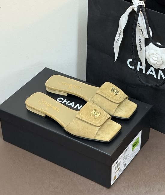 Chanel Lambskin Square Toe Slip On Slide Sandals