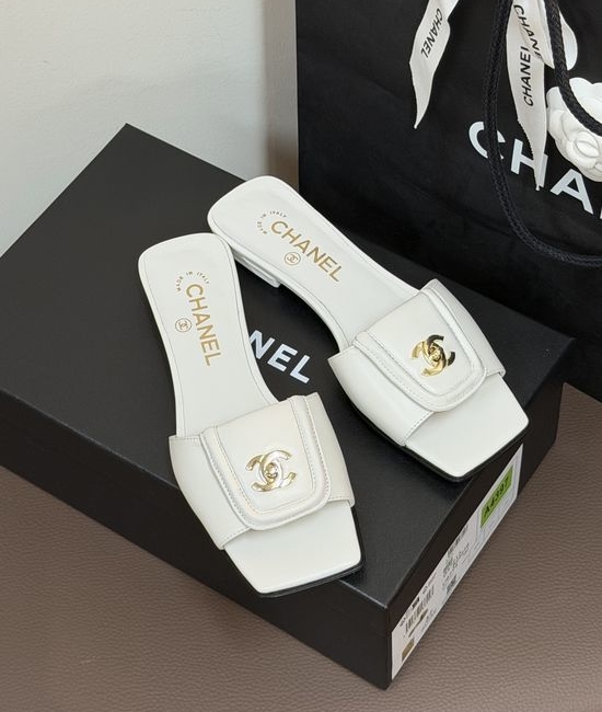 Chanel Lambskin Square Toe Slip On Slide Sandals