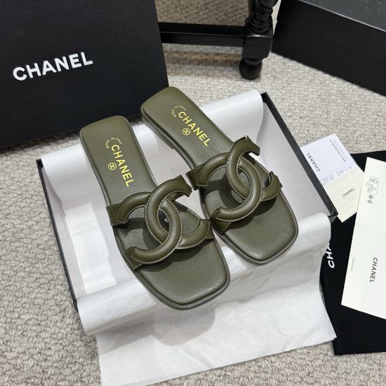 Chanel Classic Buckle Decor Leather Upper Comfort Slide Slippers