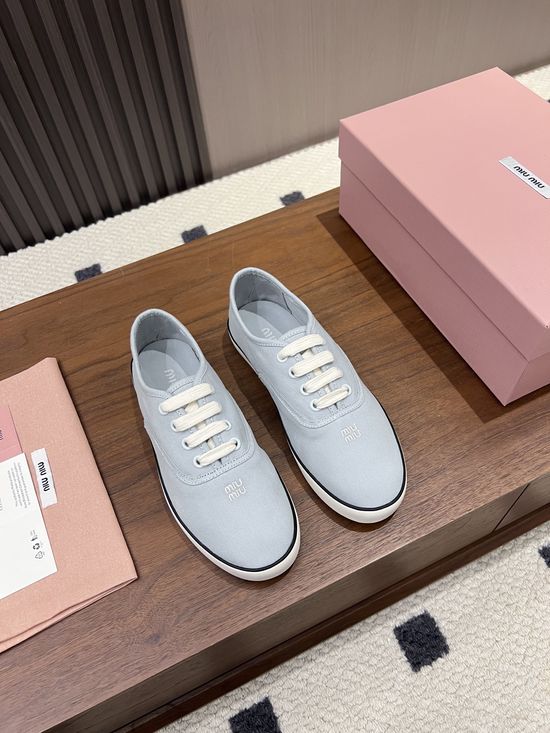 Miu Miu Logo Embellished Canvas Lightweight Casual Flats