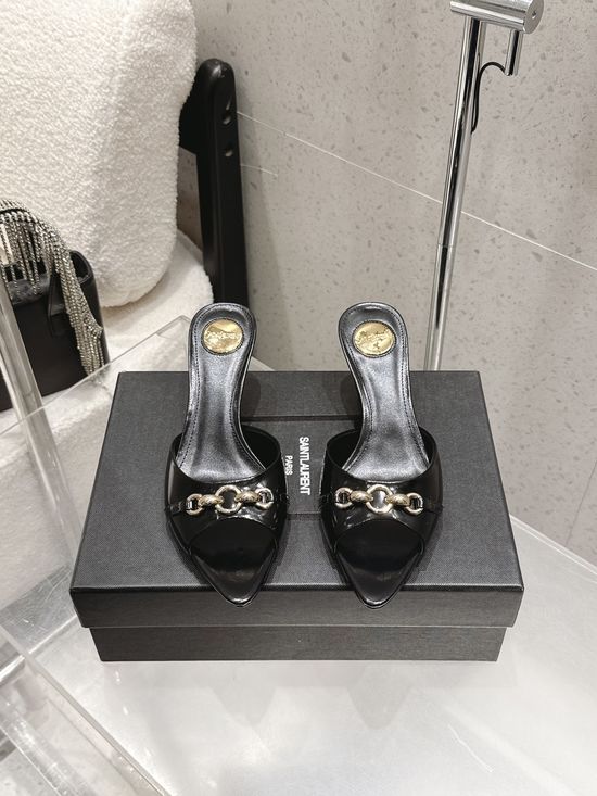 Yves Saint Laurent Silk Pointed Toe High Heels With Signature Hardware Detail
