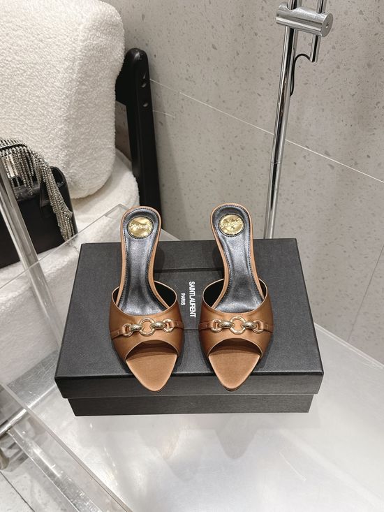 Yves Saint Laurent Silk Pointed Toe High Heels With Signature Hardware Detail