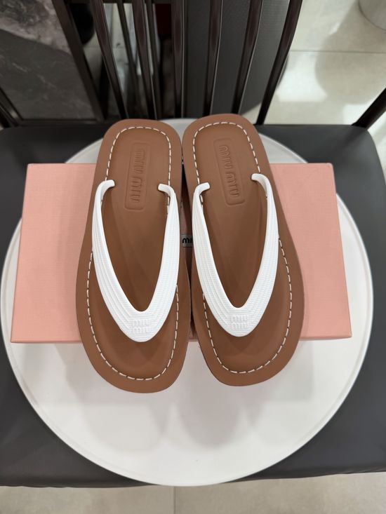 Miu Miu Embossed Logo Leather Lined Toe Post Sandals