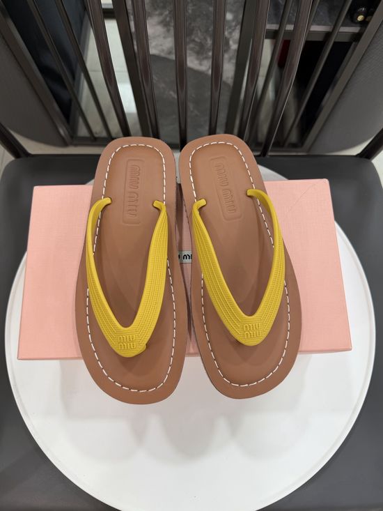 Miu Miu Embossed Logo Leather Lined Toe Post Sandals
