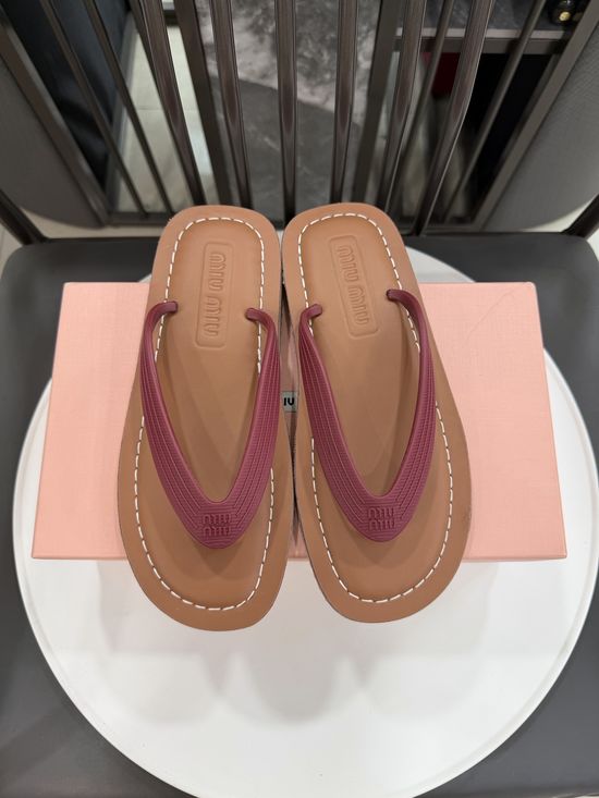 Miu Miu Embossed Logo Leather Lined Toe Post Sandals