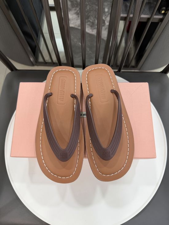 Miu Miu Embossed Logo Leather Lined Toe Post Sandals