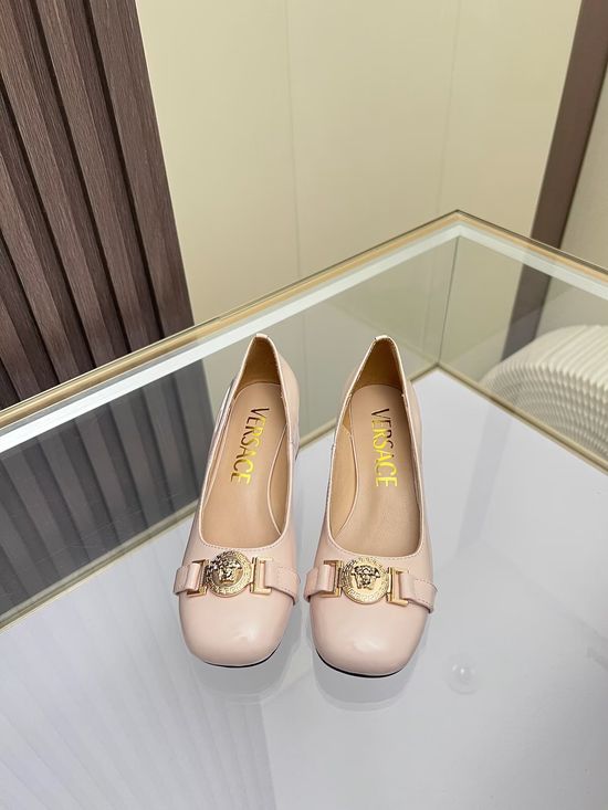 Versace Round Toe Leather Flats Soft Sheepskin Insole Comfortable